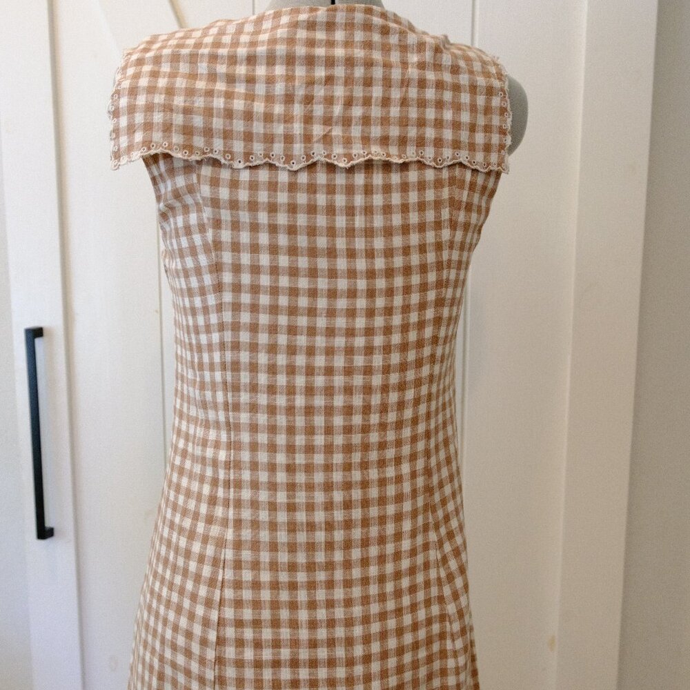 Zara tan and white Gingham Embroidered collar sundress - M - Picture 4 of 5